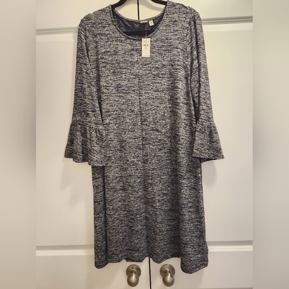 NWT Gap XL TALL navy/white midi swing dress with ruffled sleeves - Picture 1 of 5